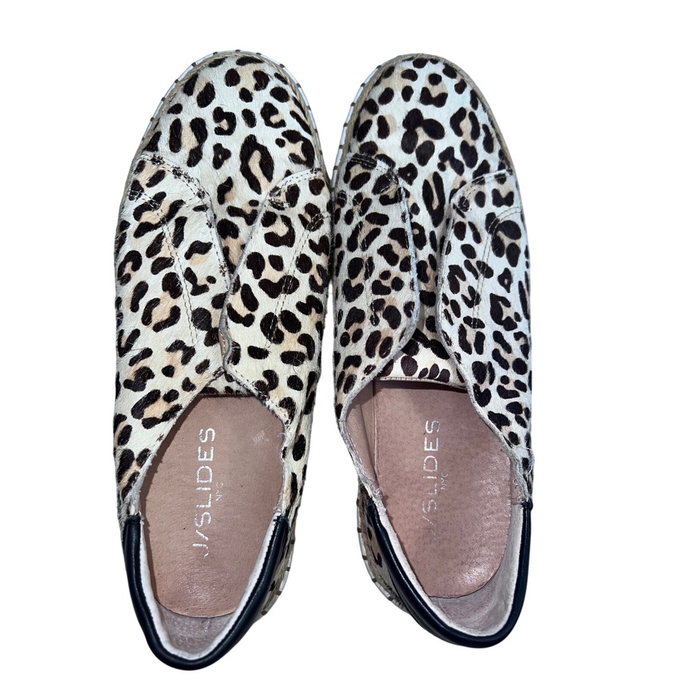 J/Slides NYC Womens Leopard Print Slip On Platform Sneakers Tan Black size 6.5
